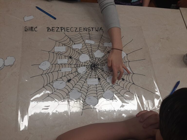 Podopieczni tworzący sieć bezpieczeństwa w ramach zajęć.